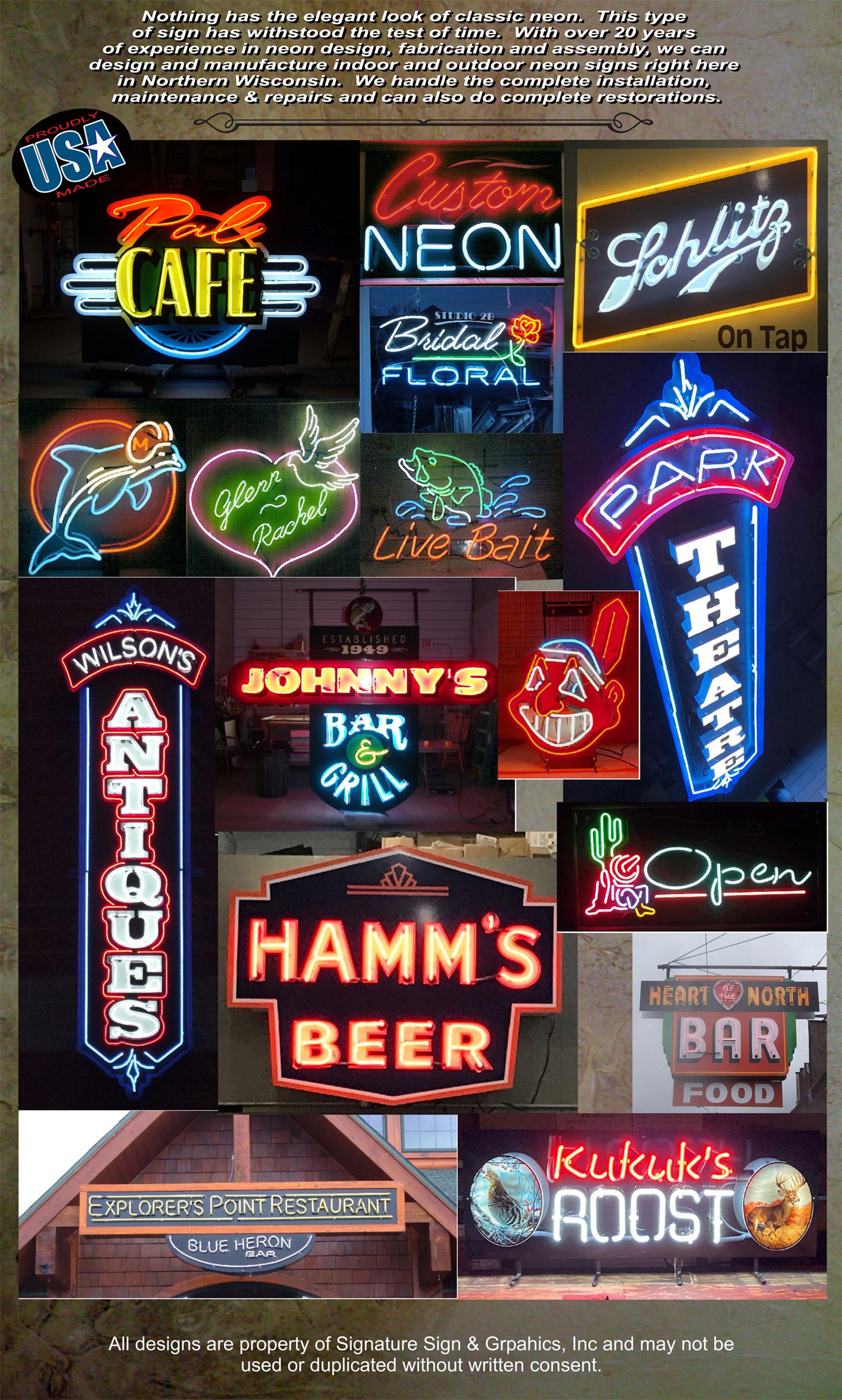 Custom signs. Signage. Sign repair. Sign installation. Neop signs. LED signs. Pylon signs. Backlit signs. Backlit cabinet signs. Sandblasted signs. Routed signs. Carved signs, panel signs, sign extrusion, plastic face signs, painted signs, flourescent signs, HDU signs, plastic letters, metal letters. Formed plastic letter, banner, billboards, road arrows, vehicle graphics, post and panel signs, site surveys, commercial signs.
